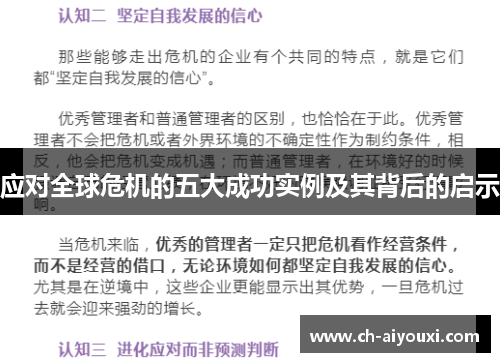 应对全球危机的五大成功实例及其背后的启示